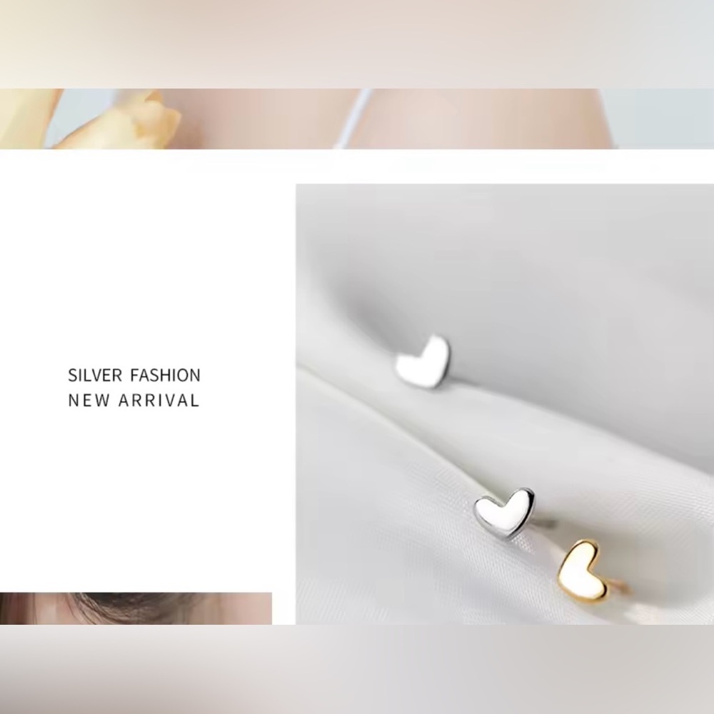 Silver Mini Love Heart Stud Earring for Women Tiny Ear Pin